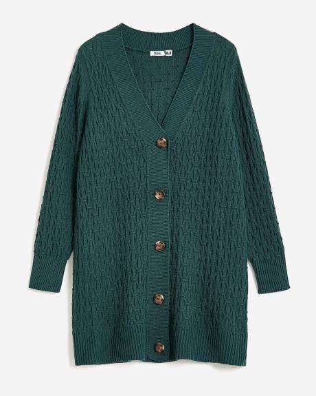 Cardigan boutonné avec mailles de fantaisie