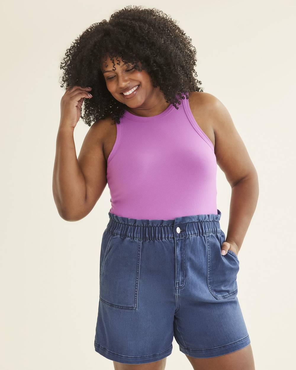 Sleeveless Rib Knit Halter Tank Top
