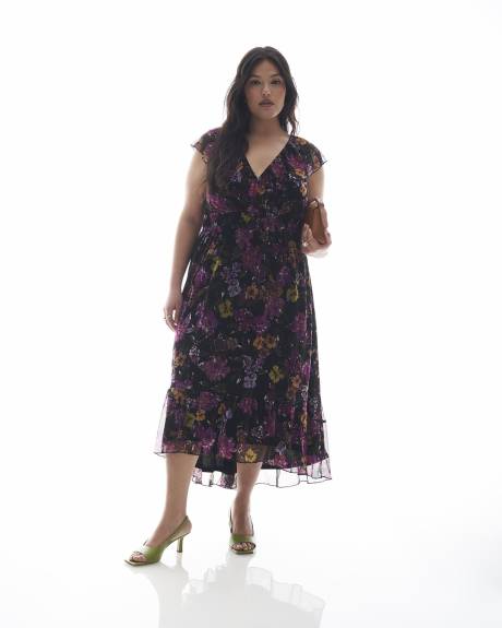 Floral Ruffled Mesh Midi Dress - Addition Elle
