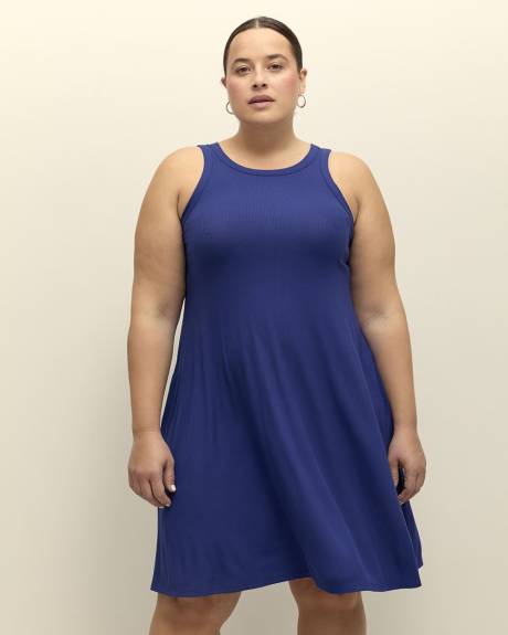 Robe évasée sans manches avec col licou et poches, tissu responsable