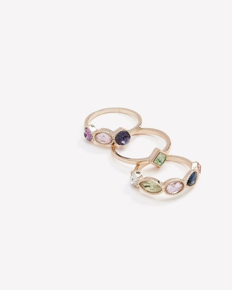 Assorted Golden Rings with Coloured Stones, Set of 3