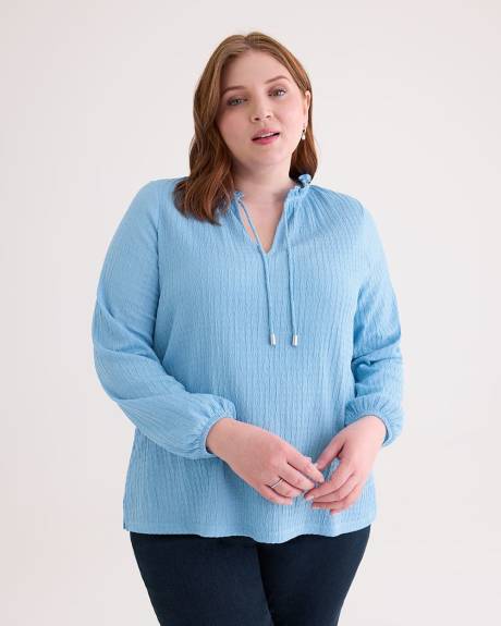 Knit Top with Ruffled Split Neckline