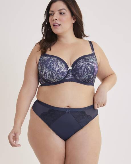 Culotte tanga en mesh, microfibre et dentelle - Déesse Collection