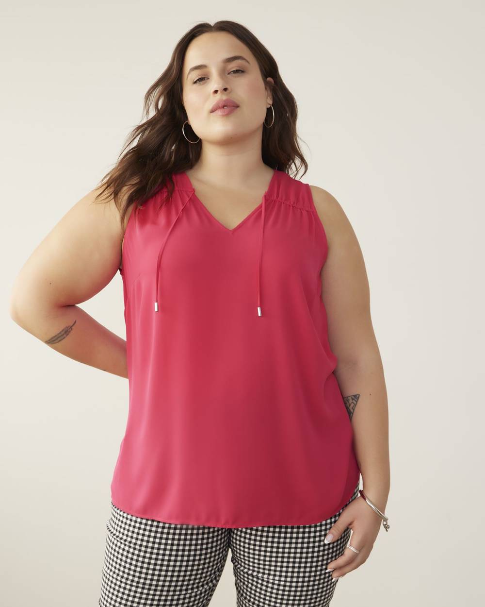 Blouse tunique sans manches à encolure en V, tissu responsable