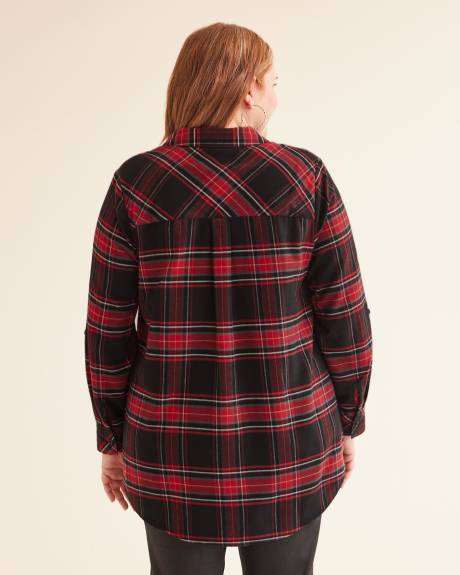 Plaid Flannel Shirt with Rolled-Up Sleeves
