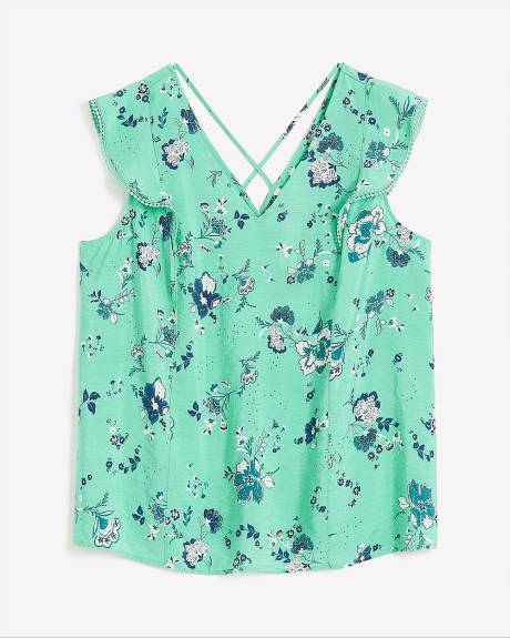 Responsible, V-Neck Blouse with Short Flutter Sleeve
