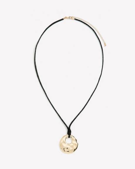Short Black Corded Necklace with Metal Circle