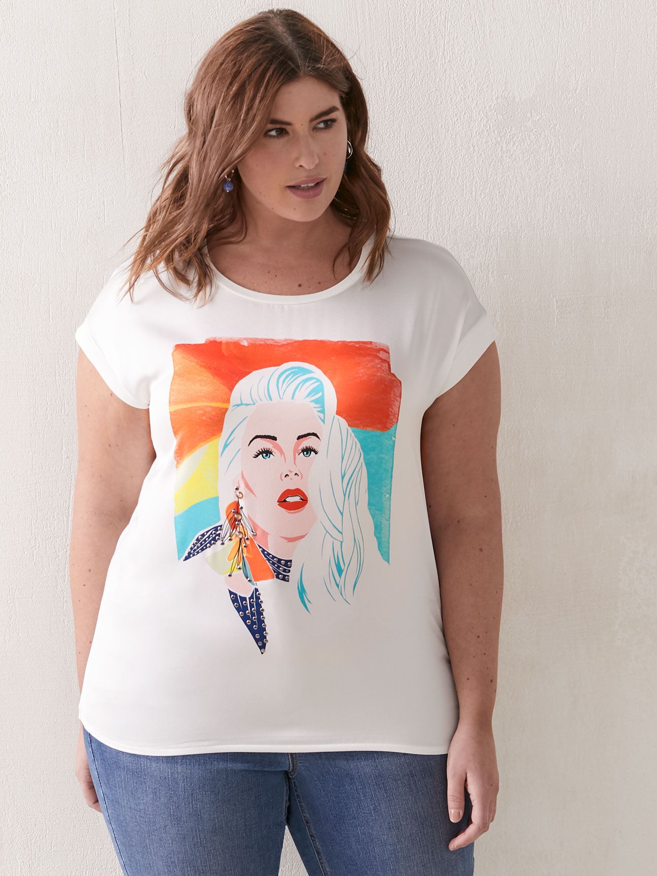 Printed Short Sleeve Crew Neck T-Shirt - Addition Elle | Penningtons