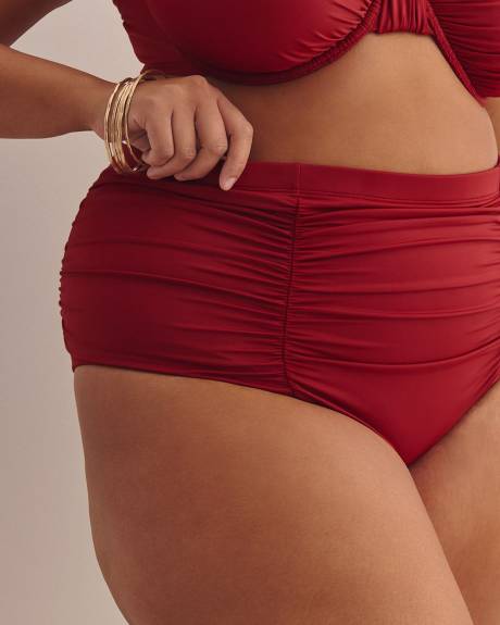 Red High-Waisted Satin Swim Brief