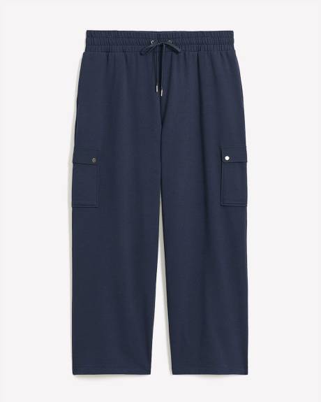 Navy French Terry High-Waisted Cargo Pant - Active Zone