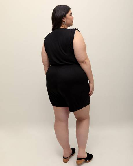 Sleeveless V-Neck Romper with Shoulder Ties