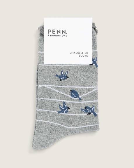 Chaussettes rayées à motifs d'oiseaux