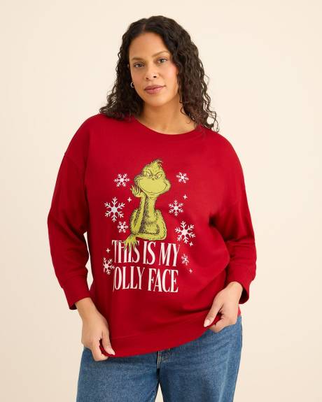 Red Crewneck Sweatshirt with Grinch Print