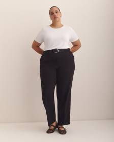 Pantalon uni à jambe droite, coupe galbée, tissu responsable