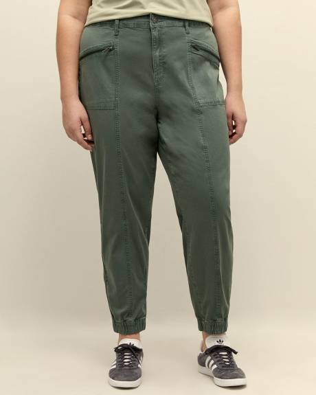 Petite, Green Twill Jogger Pant