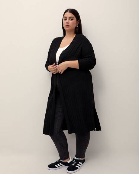 Cardigan long à devant ouvert, tissu responsable
