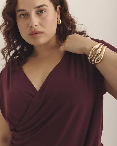 Overlap-Front Knit Top with Shirring at Side