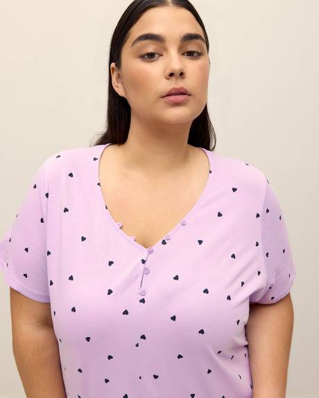 Robe de nuit longue à manches courtes imprimée - ti Voglio
