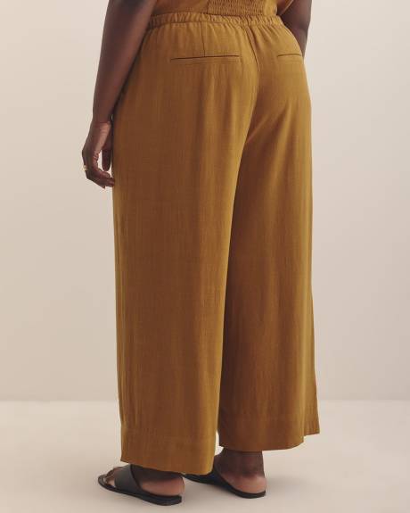 Linen-Blend Wide-Leg Crop Pant with Drawstring at Waistband