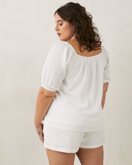 V-Neck Top with Short Puffy Sleeves