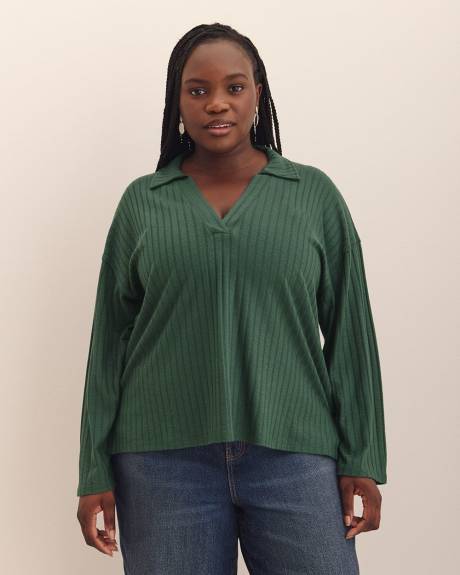 Ribbed Polo Knit Top