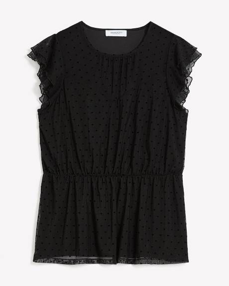 Haut noir en maille avec manches courtes à double volant - Addition Elle