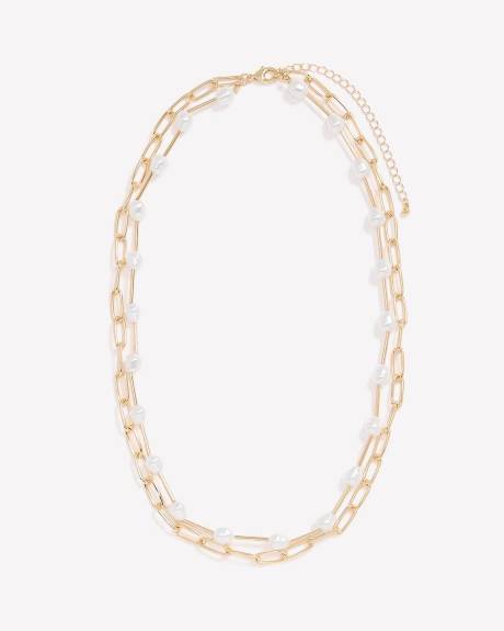 Collier à deux chaînes à maillons trombone et perles