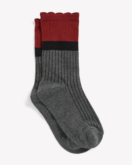 Colourblock Scallop-Edge Crew Socks