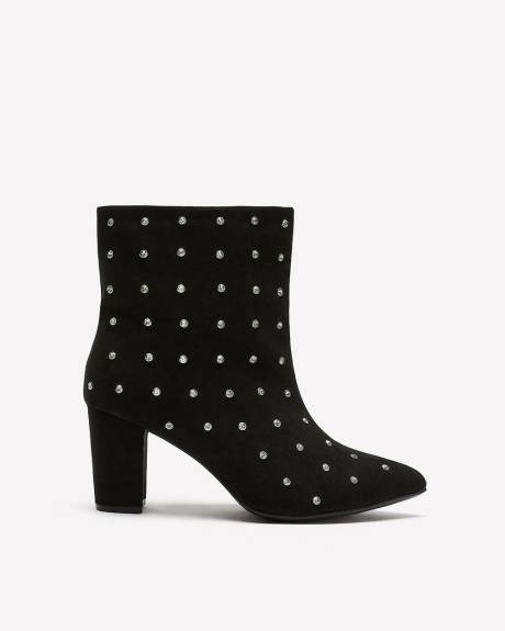 Extra Wide Width, Black Heeled Bootie with Rhinestone Studs