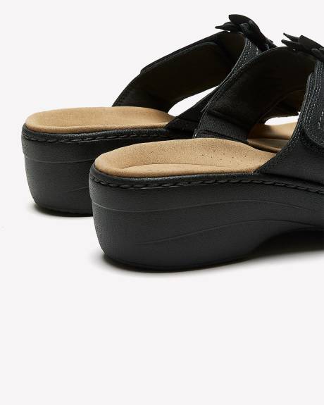 Wide Width, Leather Wedge Sandal with Floral Detail - Clarks