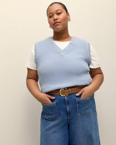 Cotton Blend V-Neck Preppy Vest