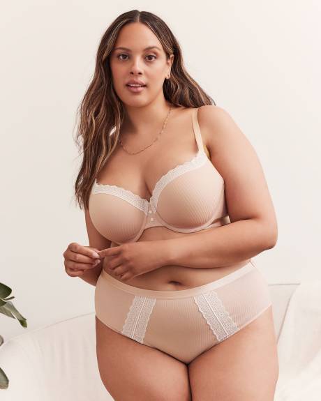 Underwire Cotton Rib Contour T-Shirt Bra with Lace - Déesse Collection