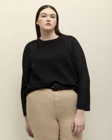 Long-Sleeve Crewneck Crochet Knit Top
