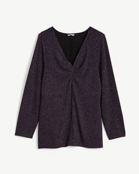 Black Twisted V-Neck Knit Top