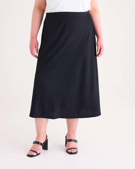 Black Textured Knit Midi Skirt
