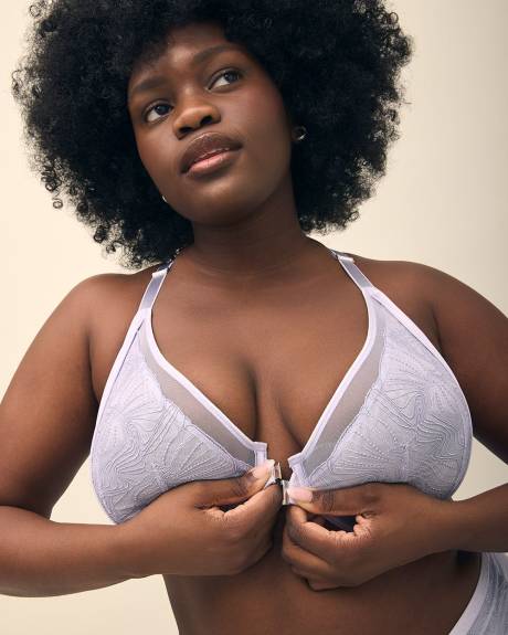 Underwire Unlined Plunge Front-Closure Bra with Lace - Déesse Collection