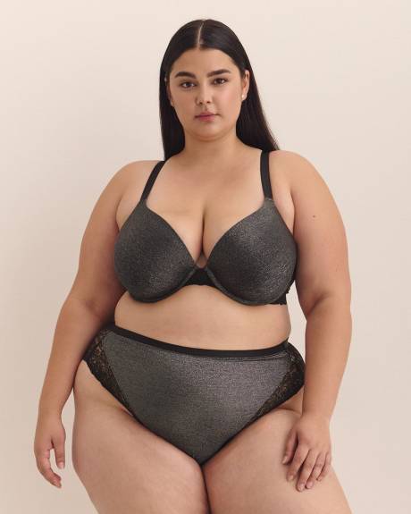 Silver Sparkle Underwire Plunge Bra with Lace - Déesse Collection