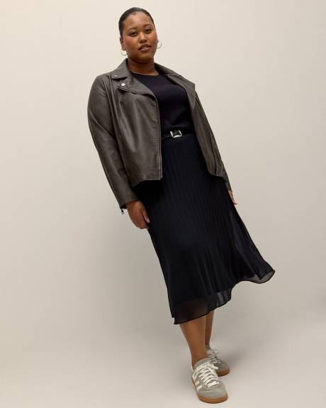 Dark Brown Faux-Leather Moto Jacket