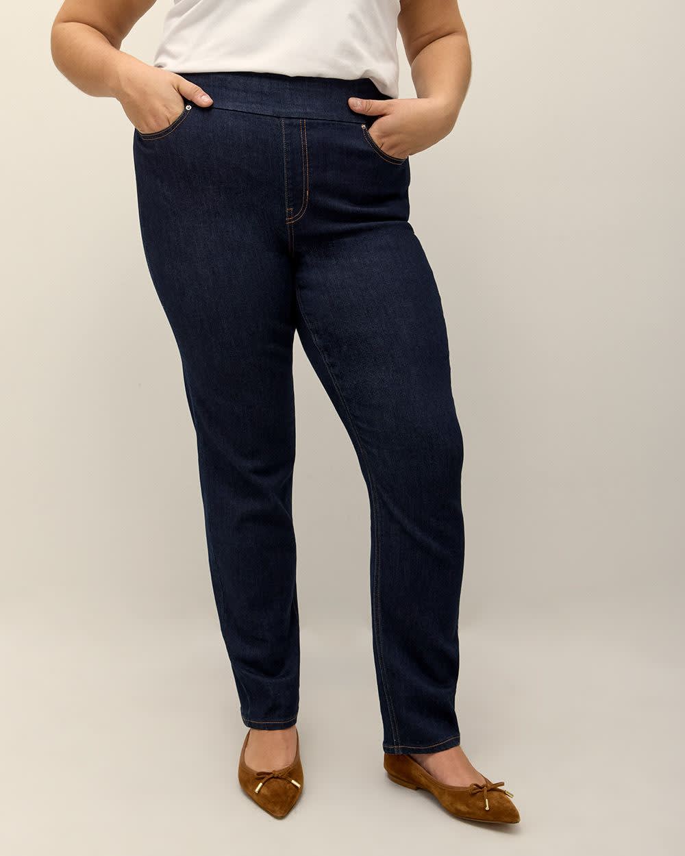 Ladies pull on straight leg jeans sale