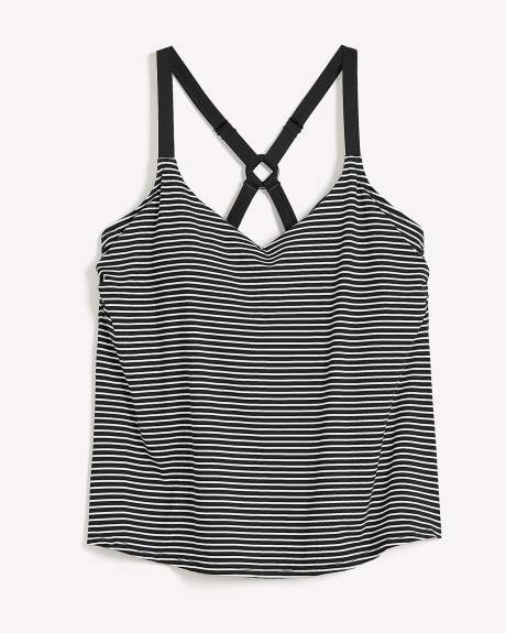 Striped V-Neck Tankini with Back Ring Detail
