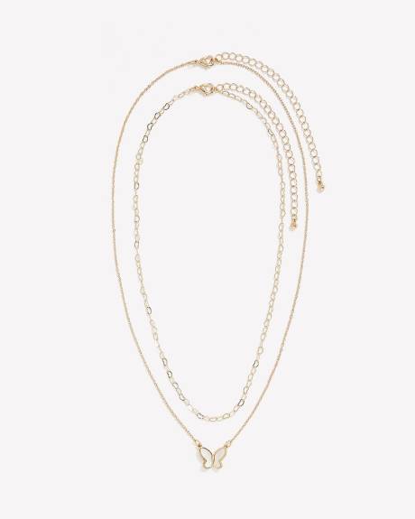 Golden Necklace with Butterfly Pendant, Set of 2
