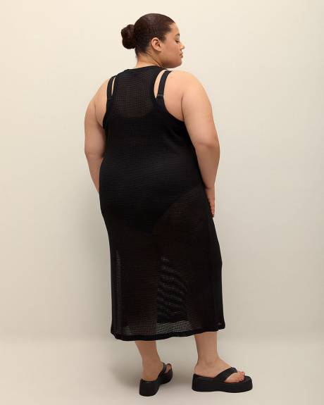 Sleeveless Black Mesh Maxi Swim Cover-Up Dress