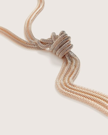 Long Rose Gold Knotted Mesh Necklace