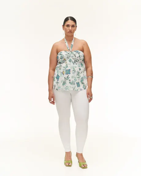 Responsible, Floral Sleeveless Bustier Blouse with Neck Tie - Addition Elle