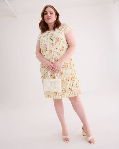 Responsible, Pleated Swing Dress with Crochet Sleeves