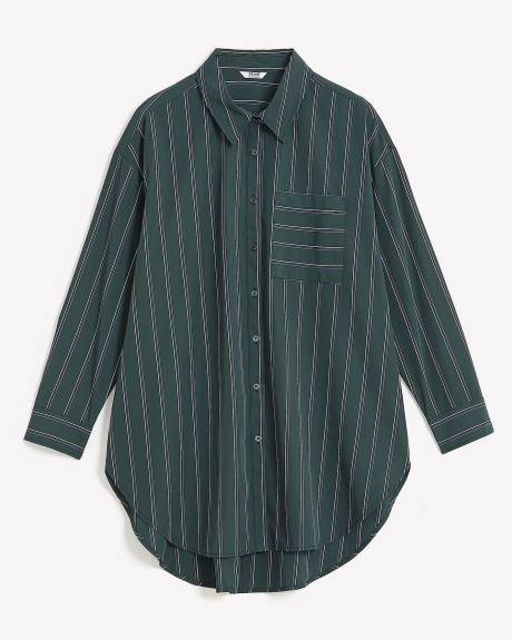 Striped Buttoned Down Shirt with High-Low Hem