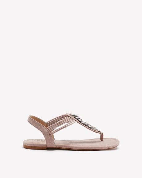 Extra Wide Width, Flat T-Strap Sandal with Chain