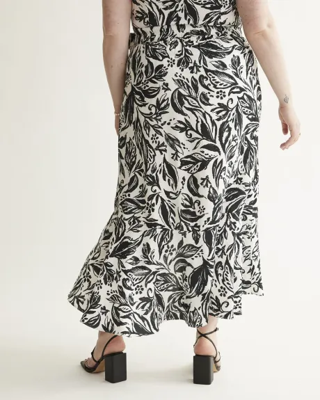 Responsible, Ruffled Wrap Maxi Skirt, Leaf Print