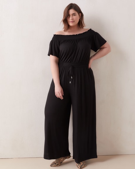 Wide-Leg Off-Shoulder Jumpsuit With Tassel Detail - In Every Story