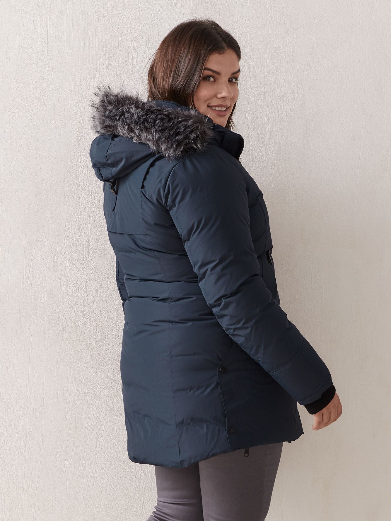 blue hooded parka